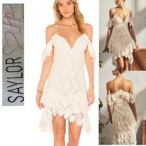 ✨ Saylor x Free People White Lace Cold-Shoulder Dress – Size Medium ✨